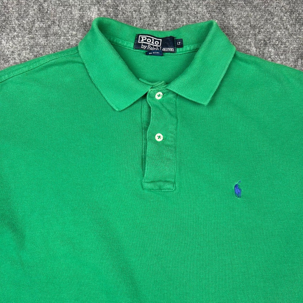 Polo Ralph Lauren Polo Shirt Men LT Green Pique Cotton Short Sleeve USA Made Vtg